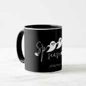 Mug Texte de la Saison Effrayante et Fantômes avec Nom (Devant gauche)