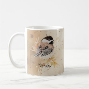 Mug Texte de nom personnalisé Oiseau mésange à tête no