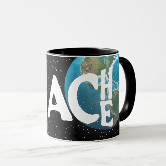 Mug Texte "Enseigner la paix" et planète Terre (Devant droit)