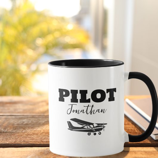 Mug Texte et avion PILOT moderne, cadeau personnalisé