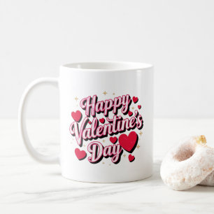 Mug Texte moderne de la Saint-Valentin avec coeurs