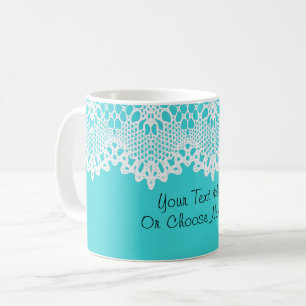 Mug Texte personnalisé/ Dentelle blanche Chic Vintage 