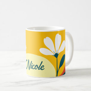 Mug Texte Personnalisé Floral Boho Mustard Terracotta