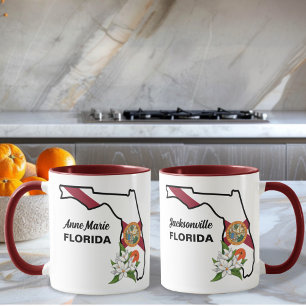 Mug Texte personnalisé Floride Drapeau & Fleur Orange 