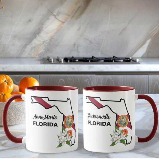 Mug Texte personnalisé Floride Drapeau & Fleur Orange