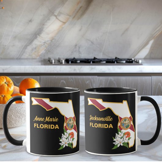 Mug Texte personnalisé Floride Drapeau & Fleur Orange 