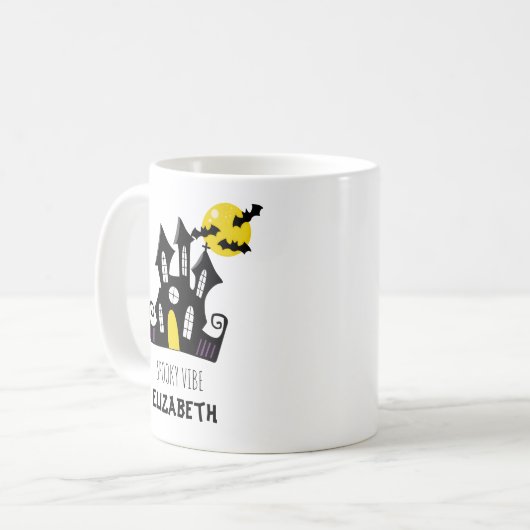 Mug Texte personnalisé Halloween Château Éffrayant (Devant gauche)