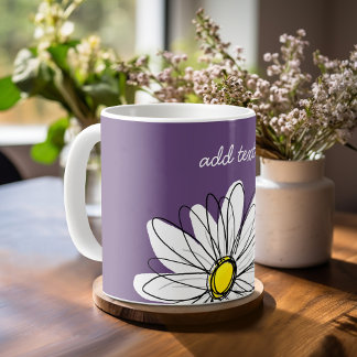 Mug Texte personnalisé marguerite mauve et jaune