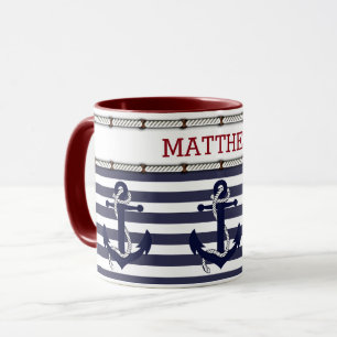 Mug Texte personnalisé motif d'ancre nautique classiqu