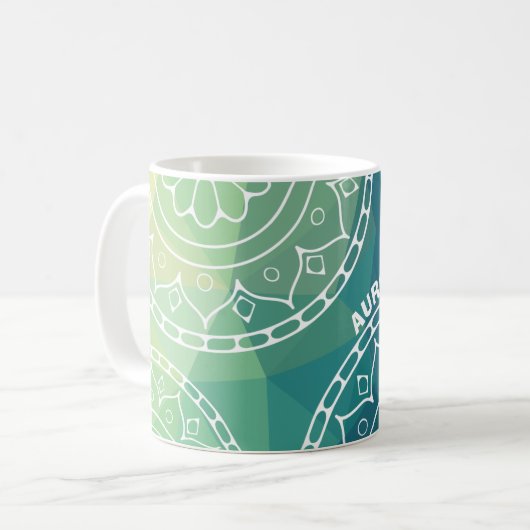 Mug Texte personnalisé vert Mandala (Devant gauche)