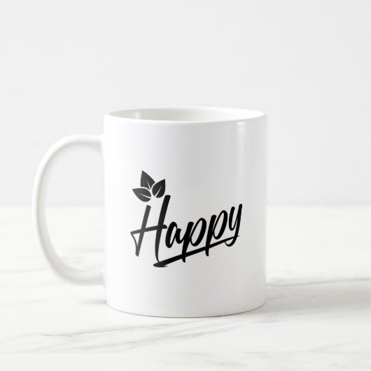 Mug Texte simple "Happy" noir (Gauche)