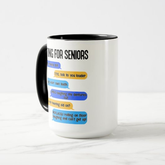 Mug Textes pour les aînés Drôle Retraite Code texte (Devant gauche)