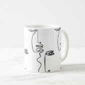 Mug Texture avec faces abstraites. Une ligne continue  (Devant droit)