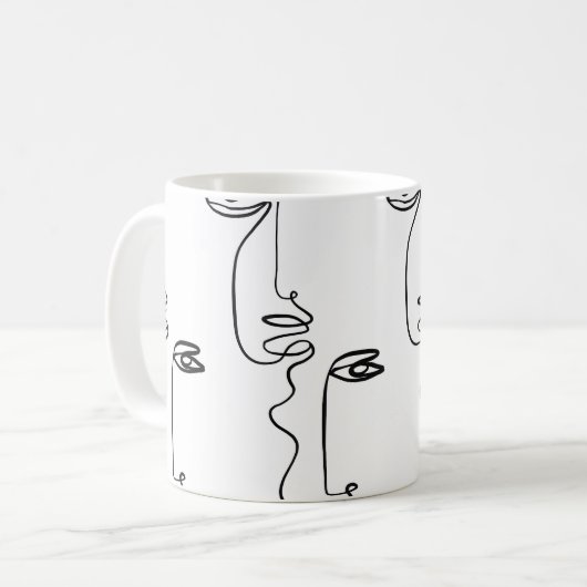Mug Texture avec faces abstraites. Une ligne continue  (Devant gauche)