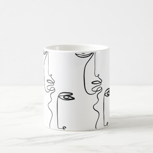 Mug Texture avec faces abstraites. Une ligne continue  (Centre)