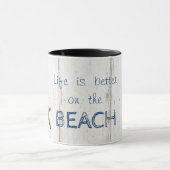 Mug Texture de bois adorable, étoile de mer, plage (Centre)