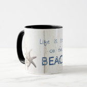 Mug Texture de bois adorable, étoile de mer, plage (Devant gauche)