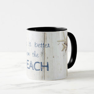 Mug Texture de bois adorable, étoile de mer, plage