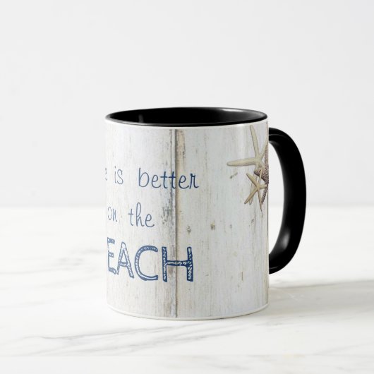 Mug Texture de bois adorable, étoile de mer, plage (Devant droit)