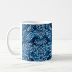 Mug Texture de damas nautiques avec baleines, vintag m