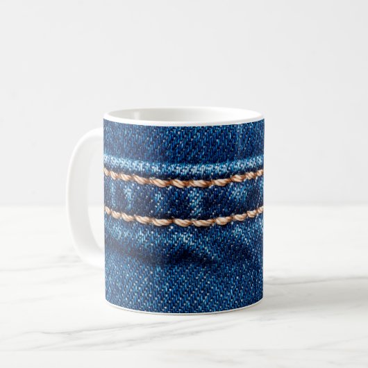 Mug Texture de denim bleu avec couture, Jeans (Devant gauche)