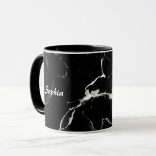 Mug Texture de faux marbre noir avec nom personnalisé