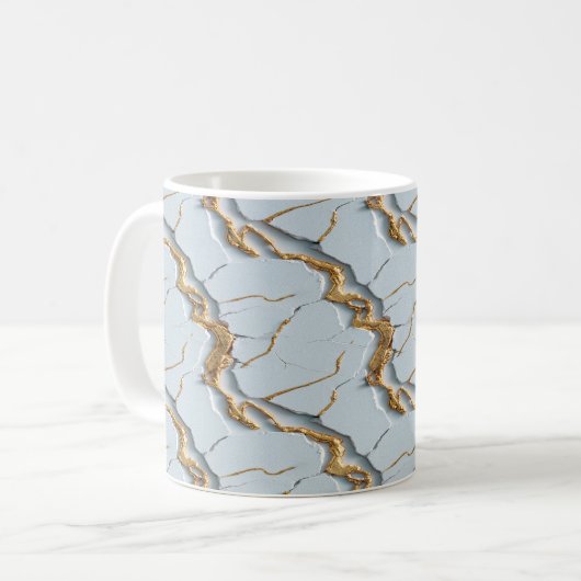Mug Texture de marbre blanc avec veines d'or fissurées (Devant gauche)