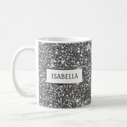 Mug Texture de paillettes argentées fausses et nom per (Gauche)