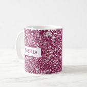 Mug Texture de paillettes roses fausses avec nom perso (Devant gauche)