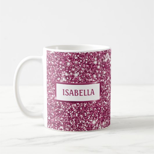 Mug Texture de paillettes roses fausses avec nom perso (Gauche)