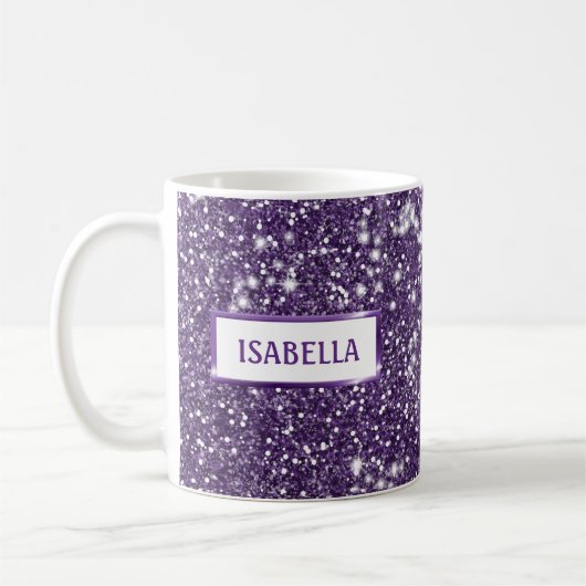 Mug Texture de paillettes violettes fausses avec votre (Gauche)