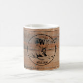 Mug Texture en bois rustique et monogramme de cerfs su (Centre)