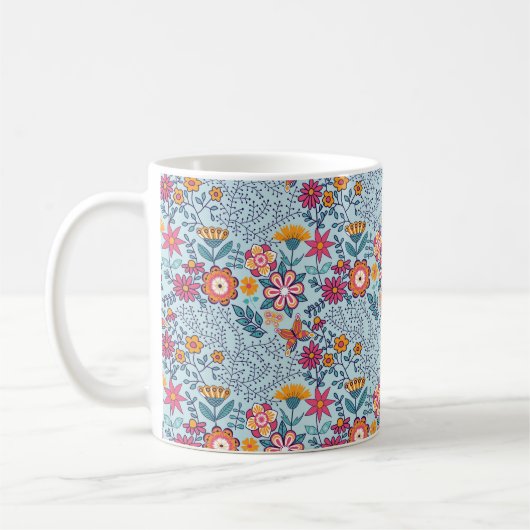 Mug Texture transparente avec fleurs et papillons. Fin (Gauche)