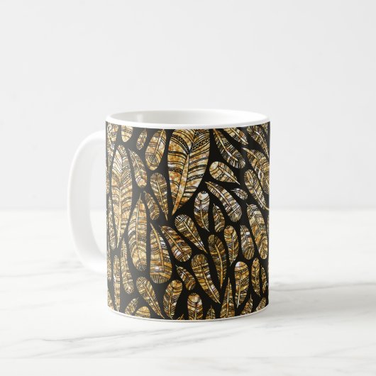 Mug Texture transparente motif de plumes dorées (Devant gauche)