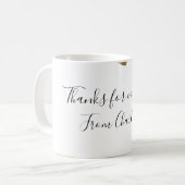 Mug thanks for coming add name text message gold heart (Devant gauche)