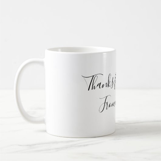 Mug thanks for coming add name text message gold heart (Gauche)