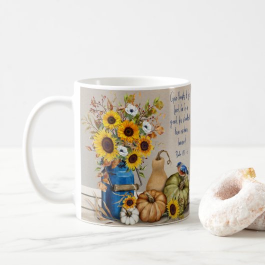 Mug Thanksgiving automne tournesol floral (Avec donut)