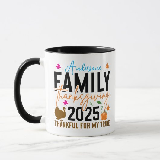 Mug Thanksgiving familial 2025 | Turquie modifiable (Gauche)