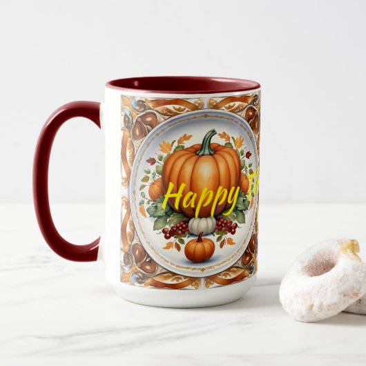 Mug Thanksgiving Modern Citrouille Collection d'automn (Avec donut)