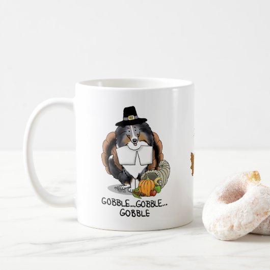 Mug Thanksgiving Shetland Sheepdog (merle bleu) Drôle (Avec donut)