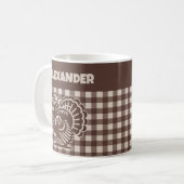 Mug Thanksgiving Turkey Brown & Tan Plaid Name (Devant gauche)