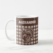 Mug Thanksgiving Turkey Brown & Tan Plaid Name (Gauche)