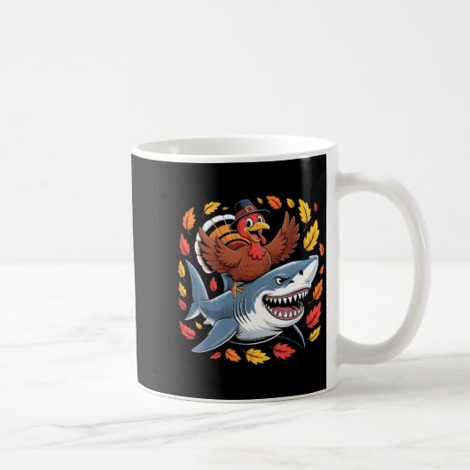 Mug Thanksgiving Turkey Riding Shark Funny Autumn Boys (Droite)