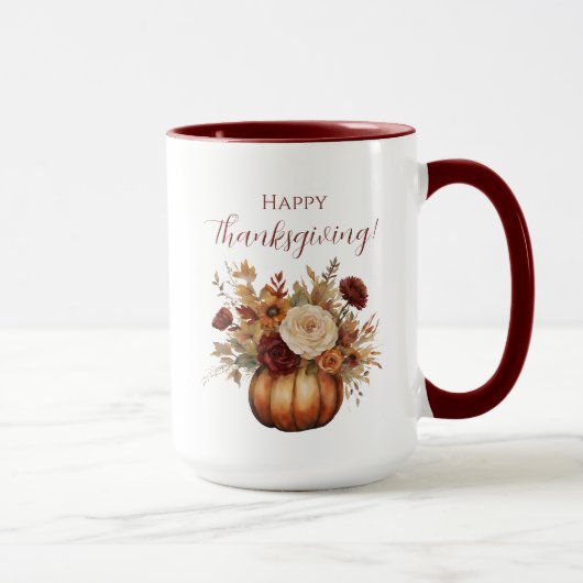Mug Thanksgiving-Watercolor Citrouille et fleurs- (Droite)