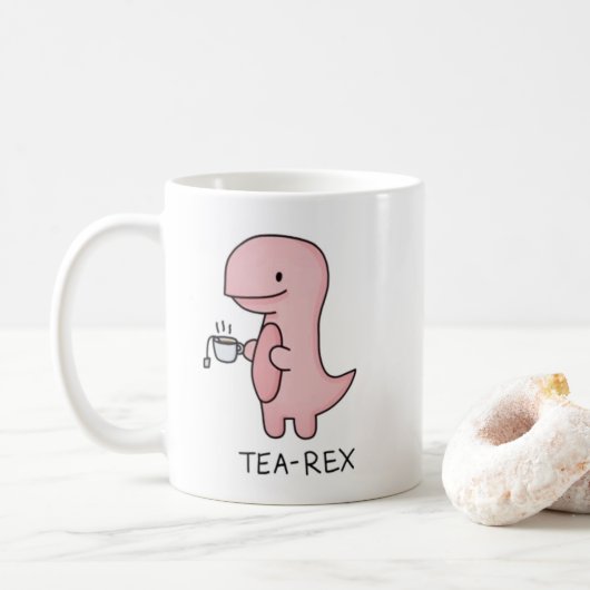 Mug thé de dinosaure petit caricature rose mignon (Avec donut)