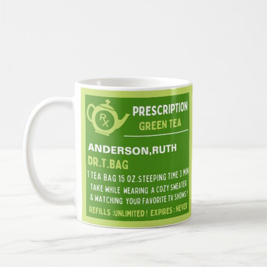 Mug Thé vert de prescription amusant (Gauche)