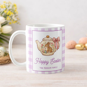 Mug Théière personnalisée Lapin de Pâques Gingham Fami