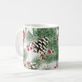 Mug Thème classique de Noël en aquarelle et cône de pi (Devant gauche)