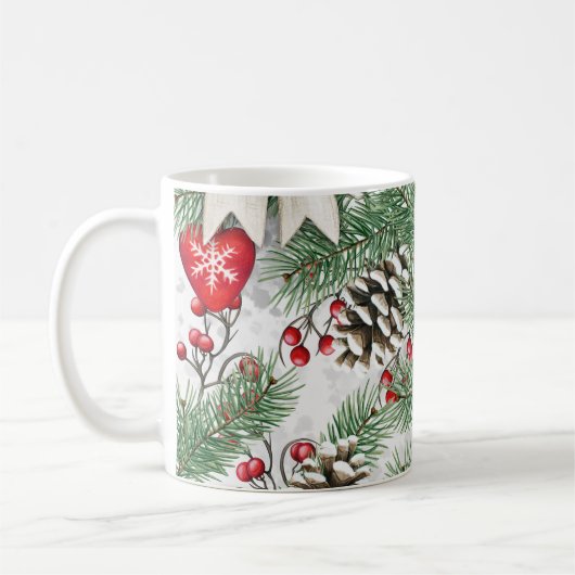 Mug Thème classique de Noël en aquarelle et cône de pi (Gauche)
