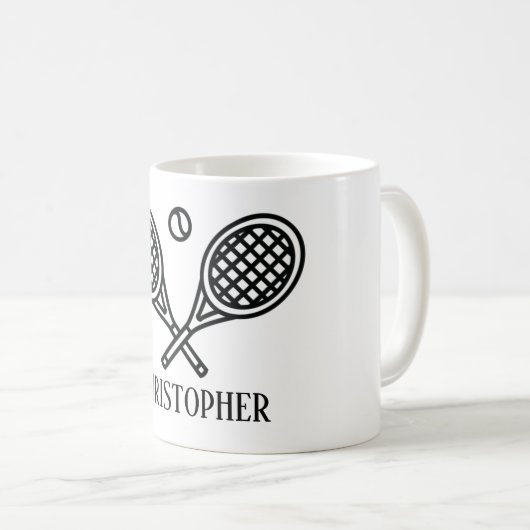 Mug Thème de tennis Nom Monogramme (Devant droit)